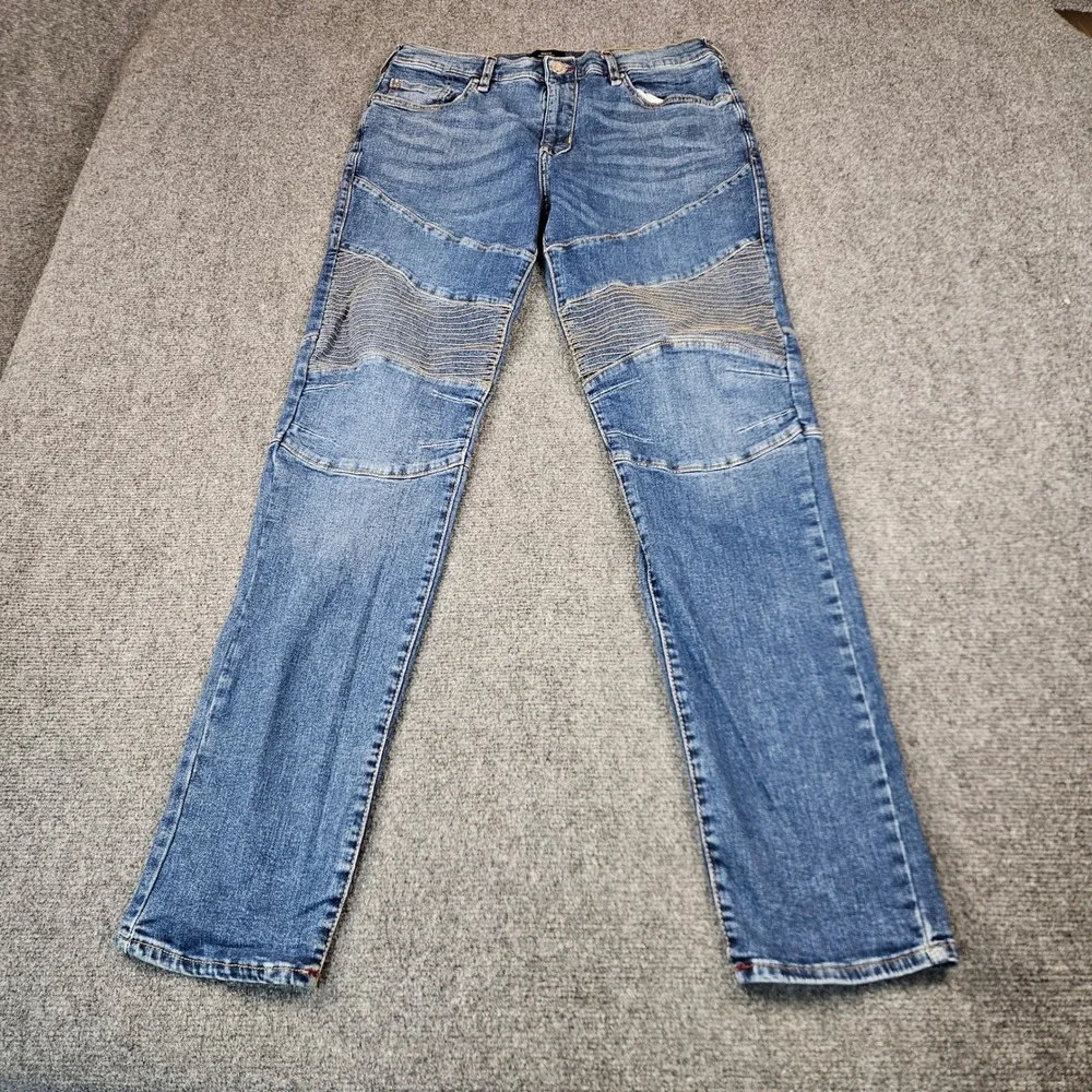True Religion Rocco Moto Relaxed Skinny Jeans Mens 34 Blue Biker Denim Pants